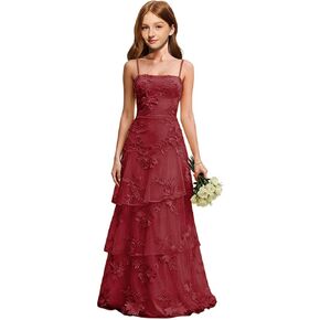 Junior Bridesmaid Dresses Tulle Floral Spaghetti Straps Flower Girl Dresses for Wedding Ruffle Girls Formal Prom Gowns in Saudi Arabia