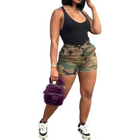 Women Camo Cargo Shorts High Waist Trendy Casual Camouflage Army Fatigue Cargo Short Joggers Pants Pockets Plus Size in Saudi Arabia
