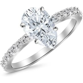 هيوستن دايموند ديستريكت LAB GROWN IGI CERTIFIED Diamond Classic Side Stone Pave Set خاتم خطوبة ماسي مقطوع على شكل كمثرى (H-I Color SI1-SI2 Clarity) in Kuwait
