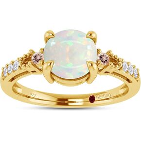 6MM Round Natural White Opal And 1.5MM Side Natural Morganite Gemstone & Diamond Accent Solitaire Engagement Rings in 14K Gold Over Sterling Silver (0.75Cttw) Valentine's Day Gift For Her in Saudi Arabia