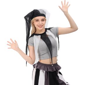 Jester Hat and Collar Costume Set Medieval Mesh Pointed Fool Hats Neck Accessories with Bells Halloween in Saudi Arabia