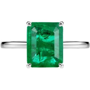 14K Solid Gold over S925 Luxurious 4 Carat Rectangular Emerald Engagement Ring, Fine May Birthstone Jewelry for Women in Saudi Arabia