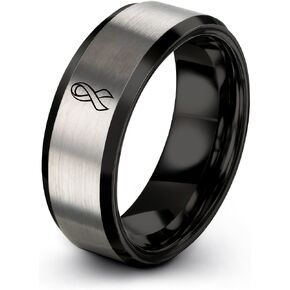 Gift for Breast Cancer Advocate - Breast Cancer Ribbon Ring - Rose Gold Silver Black - Anniversary Wedding - Tungsten - Personalized Custom Engraving - Brushed Polished - Men Women - Band - 8mm - Flat in Saudi Arabia