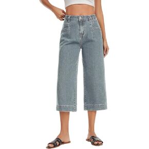 Metietila Capri Jeans for Women Mid Rise Trendy Baggy Stretchy Straight Wide Leg Cropped Denim Jeans Pants with Pockets in Saudi Arabia