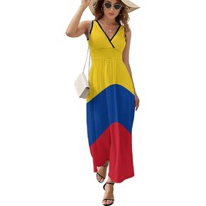 Colombian Flag Women's Fashion Summer V Neck Maxi Dress Loose Sleeveless Tank Dresses S in Saudi Arabia
