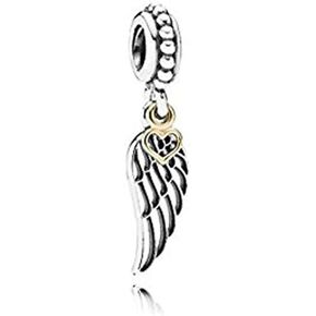 Angel Wing Heart Bead Charm Authentic 925 Sterling Silver Charms Compatible with Pandora & Similar Bracelets, Necklaces & DIY Jewelry Gold Plating in Saudi Arabia