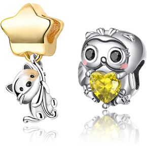 2Pcs 925 Sterling Silver Animal & Heart & Wing & Lucky Charms Spacer Beads for Pandora Bracelets, Mixed Styles Pave CZ Dangle Pendants Fit European Bracelets and Necklaces, Jewelry Gift for Women in Saudi Arabia
