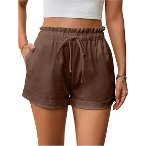 SOLY HUX Women's Summer Shorts Frill Drawstring Elastic High Waisted Straight Leg Casual Shorts with Pockets in Saudi Arabia