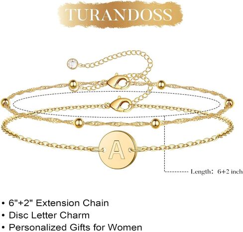 Turandoss الطبقات الأساور الأولية للنساء الفتيات في سن المراهقة، 14K مطلية بالذهب لذيذ القرص الأولي أساور مجوهرات للنساء هدايا عيد ميلاد شخصية لأمي زوجة أخت صديق in Kuwait