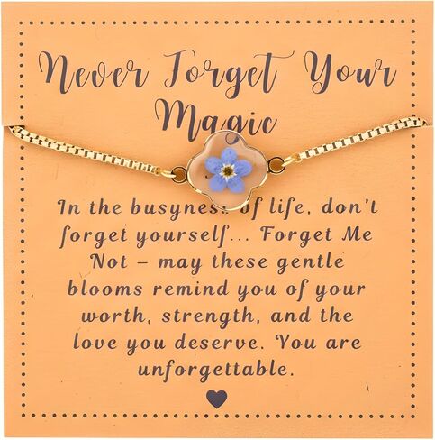 Forget Me Not Real Flower Bracelet, 18K Gold Stainless Steel Jewelry for Best Friend, Memorial & Inspirational Gifts in Saudi Arabia