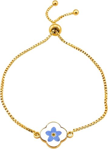 Forget Me Not Real Flower Bracelet, 18K Gold Stainless Steel Jewelry for Best Friend, Memorial & Inspirational Gifts in Kuwait