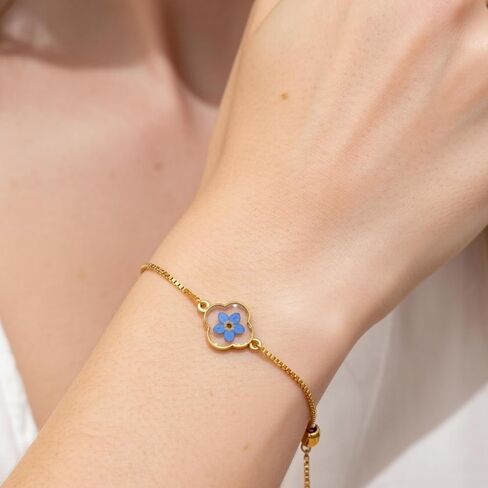 Forget Me Not Real Flower Bracelet, 18K Gold Stainless Steel Jewelry for Best Friend, Memorial & Inspirational Gifts in Kuwait