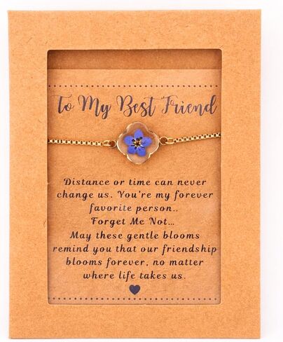 Forget Me Not Real Flower Bracelet, 18K Gold Stainless Steel Jewelry for Best Friend, Memorial & Inspirational Gifts in Kuwait