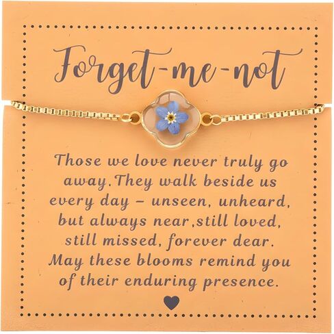 Forget Me Not Real Flower Bracelet, 18K Gold Stainless Steel Jewelry for Best Friend, Memorial & Inspirational Gifts in Kuwait
