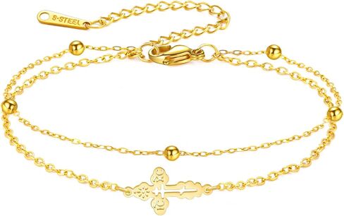 Dreamtimes Antique Orthodox Cross Bracelet for Women Christian Faith Symbol Vintage Enameled Bracelets Stainless Steel Religious Eastern Christian Jewelry in Kuwait