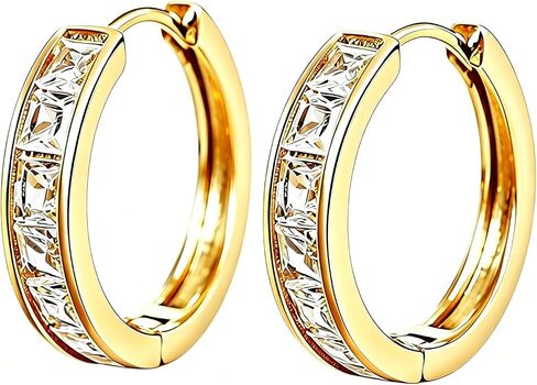 14K Gold Plated Huggie Hoop Earrings for Womens with Round Cubic Zirconia Dainty Gold Hoops Hypoallergenic Resistant Jewelry for Sensitive Ears in Saudi Arabia