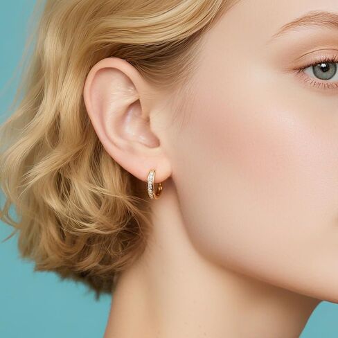 14K Gold Plated Huggie Hoop Earrings for Womens with Round Cubic Zirconia Dainty Gold Hoops Hypoallergenic Resistant Jewelry for Sensitive Ears in Saudi Arabia
