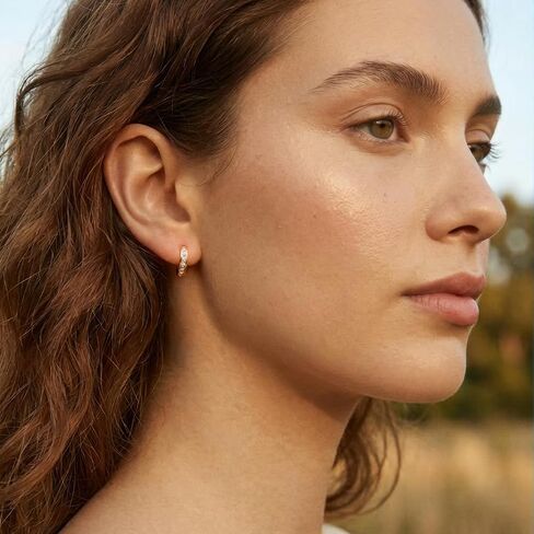 14K Gold Plated Huggie Hoop Earrings for Womens with Round Cubic Zirconia Dainty Gold Hoops Hypoallergenic Resistant Jewelry for Sensitive Ears in Saudi Arabia