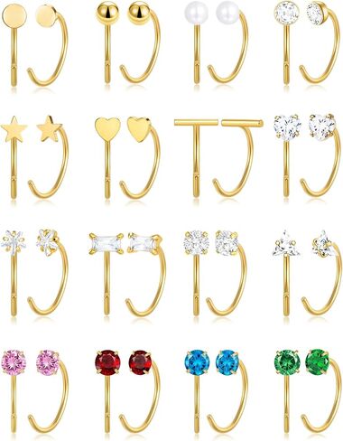 Akeoqi Stay Close Huggie Half Hoop Earrings Stainless Steel Backless Cartilage Helix Small Earring Hoops Pearl Star Heart Colourful CZ Open Huggie Piercing Sleep Friendly Poke Free Gold Silver Plated in Saudi Arabia