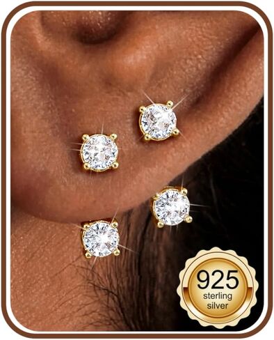 Kakonia 14K Gold Plated 925 Sterling Silver Posts Double Half Huggie Earrings Jacket Pack for Women Loop Hoop Backless Earring Stack Set Small Cubic Zirconia Screwback Studs Mother's Day Jewelry Gifts in Saudi Arabia