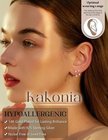 Kakonia 14K Gold Plated 925 Sterling Silver Posts Double Half Huggie Earrings Jacket Pack for Women Loop Hoop Backless Earring Stack Set Small Cubic Zirconia Screwback Studs Mother's Day Jewelry Gifts in Saudi Arabia
