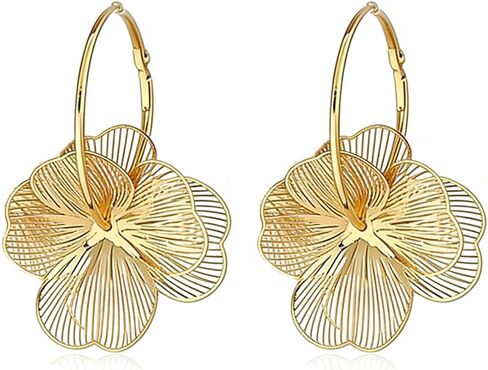 Flower Earrings for Women Metal CZ Golden Plated Flower Hoop Earring Hawaiian Petal Bohemian Earrings Summer Party Jewelry in Saudi Arabia