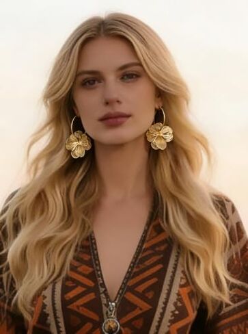 Flower Earrings for Women Metal CZ Golden Plated Flower Hoop Earring Hawaiian Petal Bohemian Earrings Summer Party Jewelry in Saudi Arabia