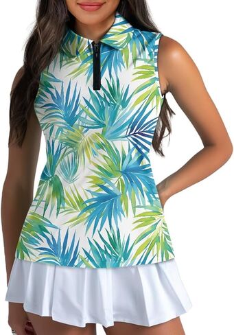 Women's Golf Sleeveless Shirt 1/4 Zip Up Tennis Polo Workout Tank Tops Quick Dry Elastic Racerback Athletic Wear in Saudi Arabia