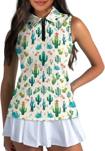 Women's Golf Sleeveless Shirt 1/4 Zip Up Tennis Polo Workout Tank Tops Quick Dry Elastic Racerback Athletic Wear in Kuwait
