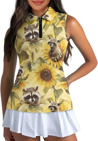 Women's Golf Sleeveless Shirt 1/4 Zip Up Tennis Polo Workout Tank Tops Quick Dry Elastic Racerback Athletic Wear in Kuwait