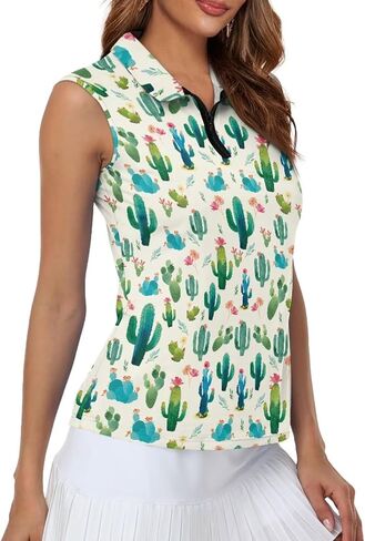 Women's Golf Sleeveless Shirt 1/4 Zip Up Tennis Polo Workout Tank Tops Quick Dry Elastic Racerback Athletic Wear in Kuwait