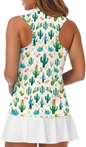Women's Golf Sleeveless Shirt 1/4 Zip Up Tennis Polo Workout Tank Tops Quick Dry Elastic Racerback Athletic Wear in Kuwait