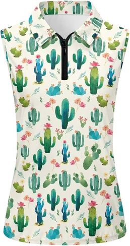 Women's Golf Sleeveless Shirt 1/4 Zip Up Tennis Polo Workout Tank Tops Quick Dry Elastic Racerback Athletic Wear in Kuwait