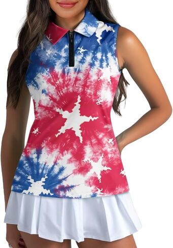 Women's Golf Sleeveless Shirt 1/4 Zip Up Tennis Polo Workout Tank Tops Quick Dry Elastic Racerback Athletic Wear in Kuwait