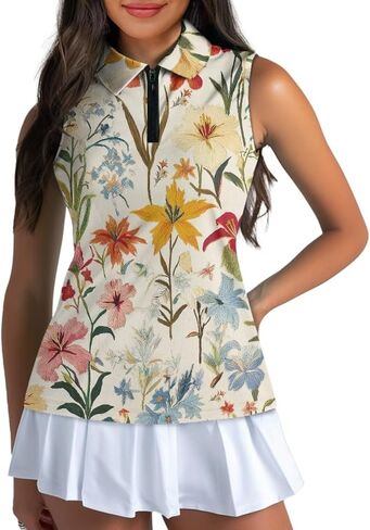Women's Golf Sleeveless Shirt 1/4 Zip Up Tennis Polo Workout Tank Tops Quick Dry Elastic Racerback Athletic Wear in Kuwait