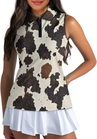 Women's Golf Sleeveless Shirt 1/4 Zip Up Tennis Polo Workout Tank Tops Quick Dry Elastic Racerback Athletic Wear in Kuwait