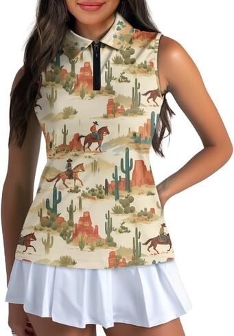 Women's Golf Sleeveless Shirt 1/4 Zip Up Tennis Polo Workout Tank Tops Quick Dry Elastic Racerback Athletic Wear in Kuwait