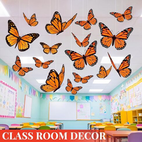 Tingjoo 21 Pcs Large Butterfly Decorations Kit 3D Monarch Butterfly Party Backdrop Decorations and 20 Pcs Hanging Butterflies Photo Booth Props for Baby Shower Wedding Garden Birthday Party in Kuwait