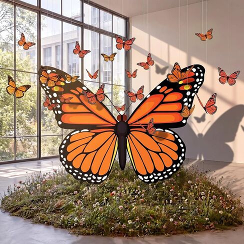 Tingjoo 21 Pcs Large Butterfly Decorations Kit 3D Monarch Butterfly Party Backdrop Decorations and 20 Pcs Hanging Butterflies Photo Booth Props for Baby Shower Wedding Garden Birthday Party in Kuwait