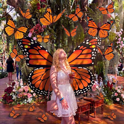 Tingjoo 21 Pcs Large Butterfly Decorations Kit 3D Monarch Butterfly Party Backdrop Decorations and 20 Pcs Hanging Butterflies Photo Booth Props for Baby Shower Wedding Garden Birthday Party in Kuwait