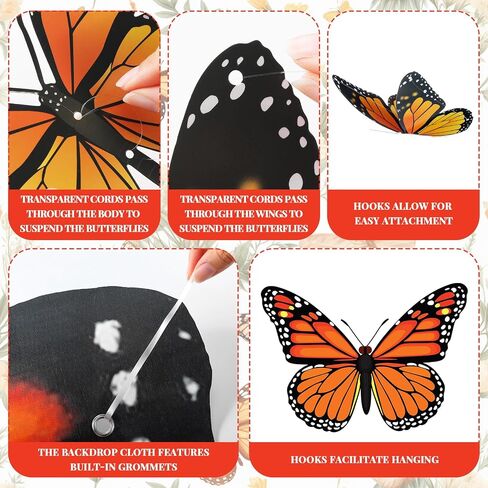 Tingjoo 21 Pcs Large Butterfly Decorations Kit 3D Monarch Butterfly Party Backdrop Decorations and 20 Pcs Hanging Butterflies Photo Booth Props for Baby Shower Wedding Garden Birthday Party in Kuwait