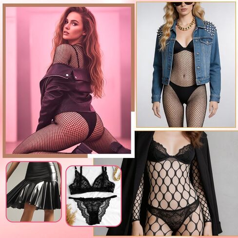 3Pcs Womens Fishnet Bodysuit, Rave Outfits, Backless Bodystocking Sexy Tights Soft Nightwear Lingerie Long Sleeve Full Body Bodysuits Jumpsuit One Size (Black) in Saudi Arabia