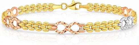 IceCarats 14K الصلبة ثلاثي اللون الذهب 5mm سميكة البيزنطية سلسلة إنفينيتي الحب عقدة سوار 7.5 بوصة مصقول لها in Kuwait