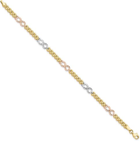 IceCarats 14K الصلبة ثلاثي اللون الذهب 5mm سميكة البيزنطية سلسلة إنفينيتي الحب عقدة سوار 7.5 بوصة مصقول لها in Kuwait