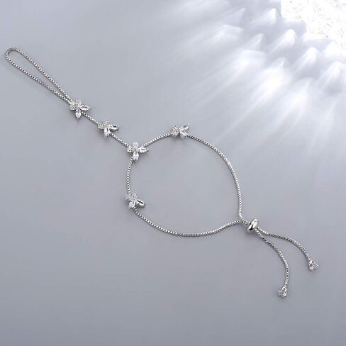 18k White Gold Plated Hand Chain Bracelets for women Adjustable Cubic Zirconia Ring Bracelet Slave Chain Hand Harness in Kuwait