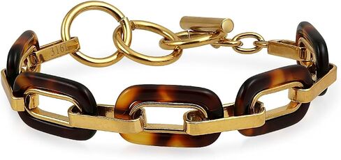 Bling Jewelry Fashion Brown Golden Oval Acrylic Marbled Leopard Tortoise Shell Statement Bracelet Gold Plated Stainless Steel in Kuwait