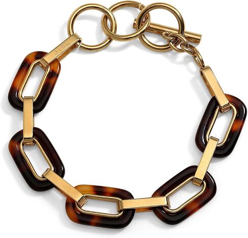 Bling Jewelry Fashion Brown Golden Oval Acrylic Marbled Leopard Tortoise Shell Statement Bracelet Gold Plated Stainless Steel in Kuwait