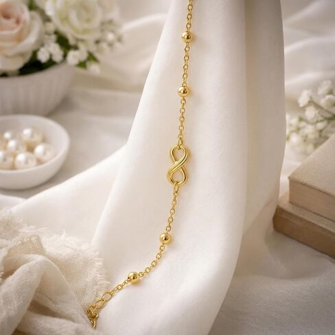 أساور ذهبية للنساء أساور ذهبية عيار 14 قيراط للنساء سوار سلسلة مطرز بالذهب للنساء رمز إنفينيتي يحب الملاحظات الصغيرة في سوار ميلودي إنفينيتي للنساء in Kuwait