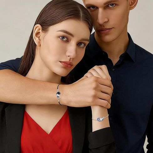 Yin Yang Couple Bracelet 925 Sterling Silver Sun & Moon Adjustable 7+2 Inch Friendship Jewelry Gift for Him & Her in Kuwait
