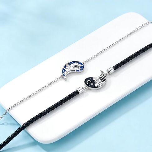 Yin Yang Couple Bracelet 925 Sterling Silver Sun & Moon Adjustable 7+2 Inch Friendship Jewelry Gift for Him & Her in Kuwait